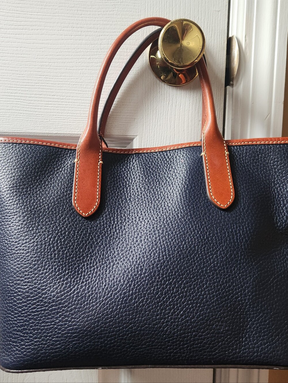 Dooney & Bourke Navy And TanPebbled Leather Brielle  Tote Satchel Shoulder Bag - Picture 2 of 11